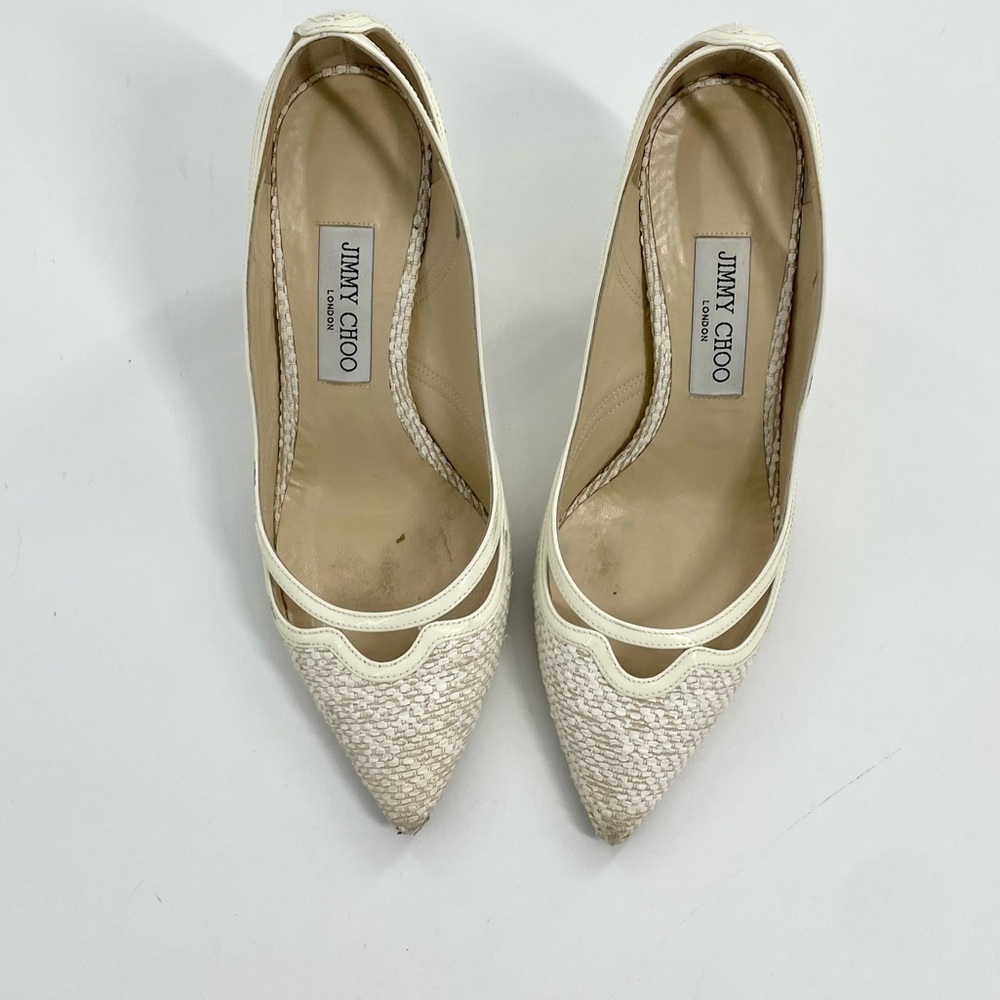 JIMMY CHOO Hickory Tweed Patent Leather Old Money Point-toe Pumps Heels Size 39 - Picture 10 of 16